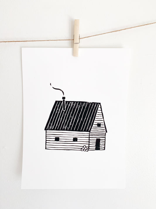 Log Cabin 9x12 Lino Print