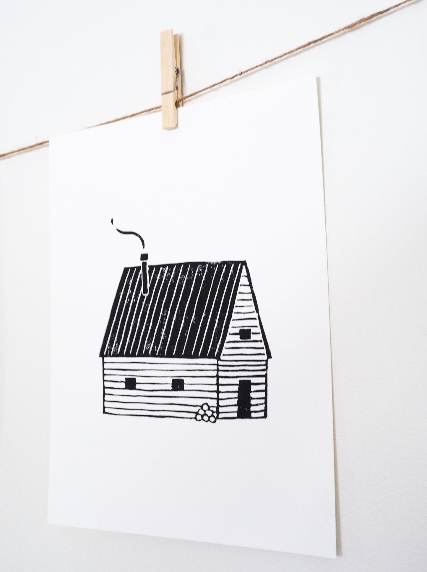 Log Cabin 9x12 Lino Print
