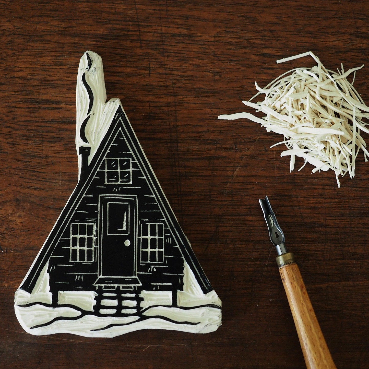 A Frame Cabin 8x10 Lino Print