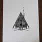 A Frame Cabin 8x10 Lino Print