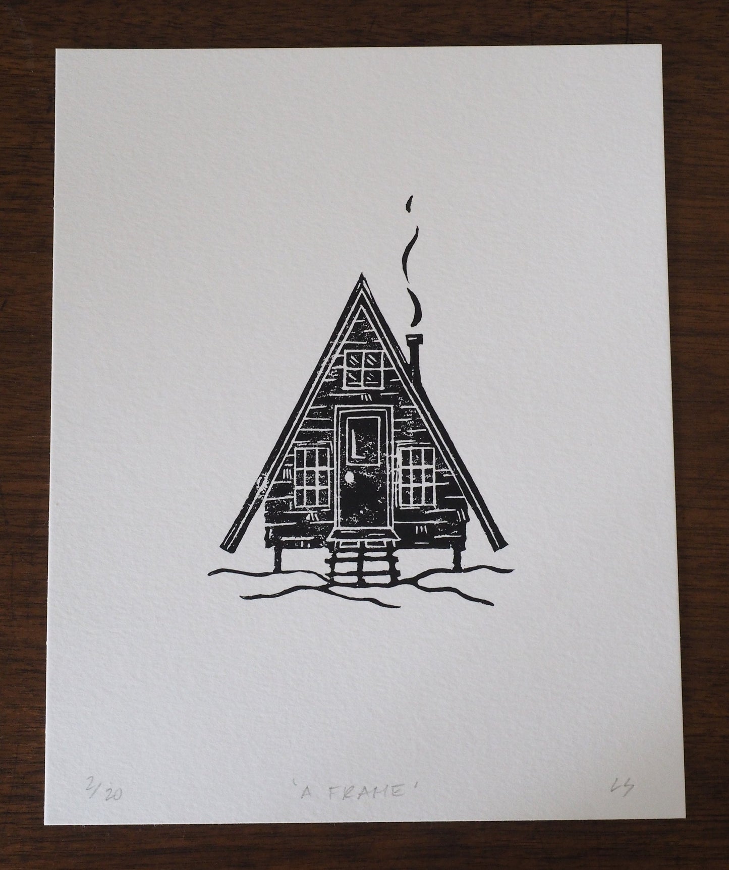 A Frame Cabin 8x10 Lino Print