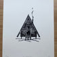A Frame Cabin 8x10 Lino Print