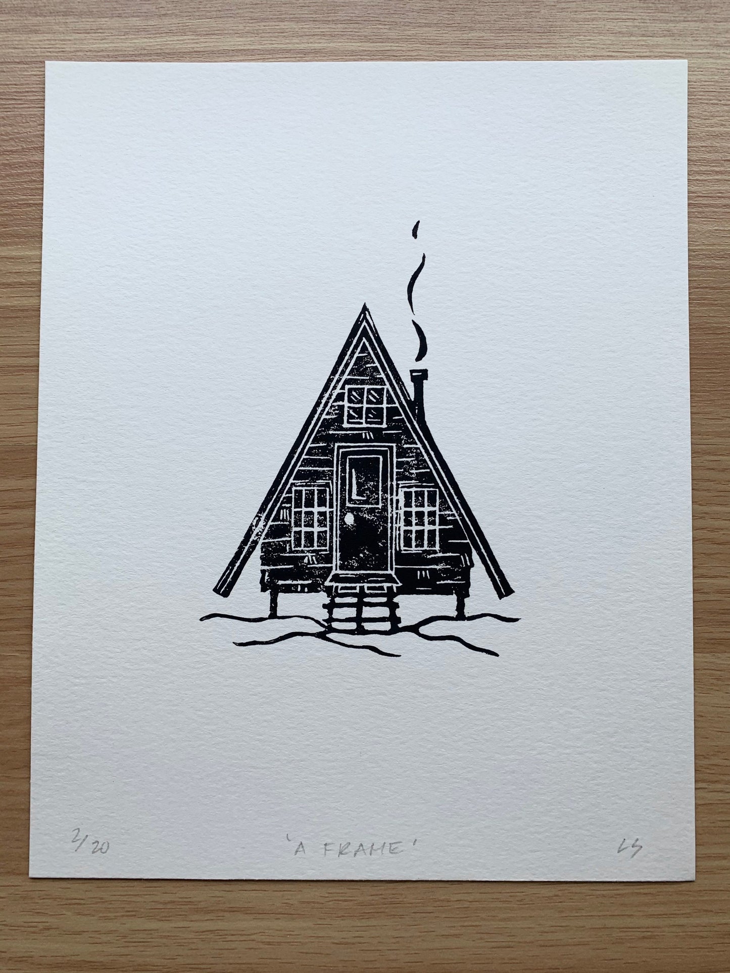 A Frame Cabin 8x10 Lino Print