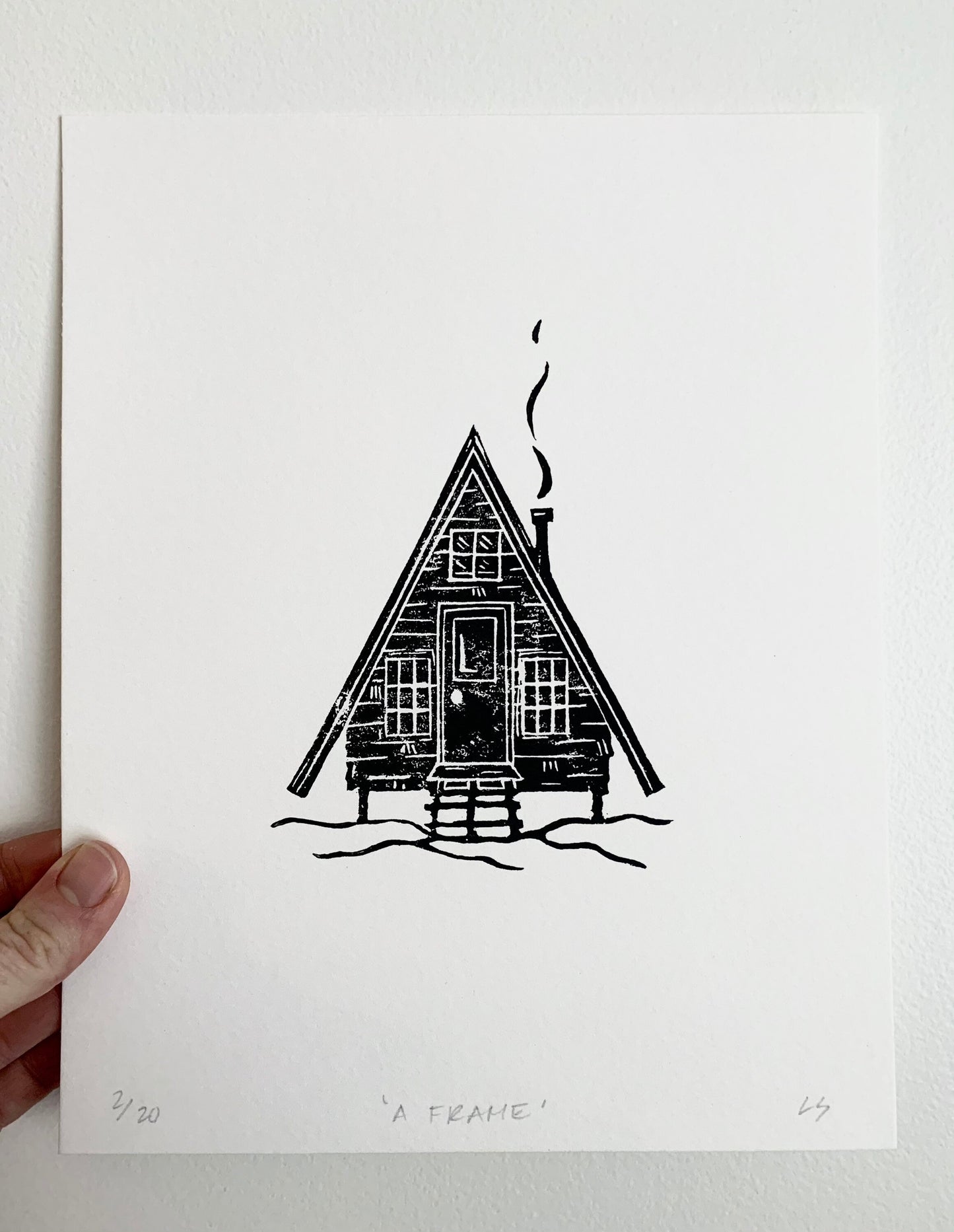 A Frame Cabin 8x10 Lino Print